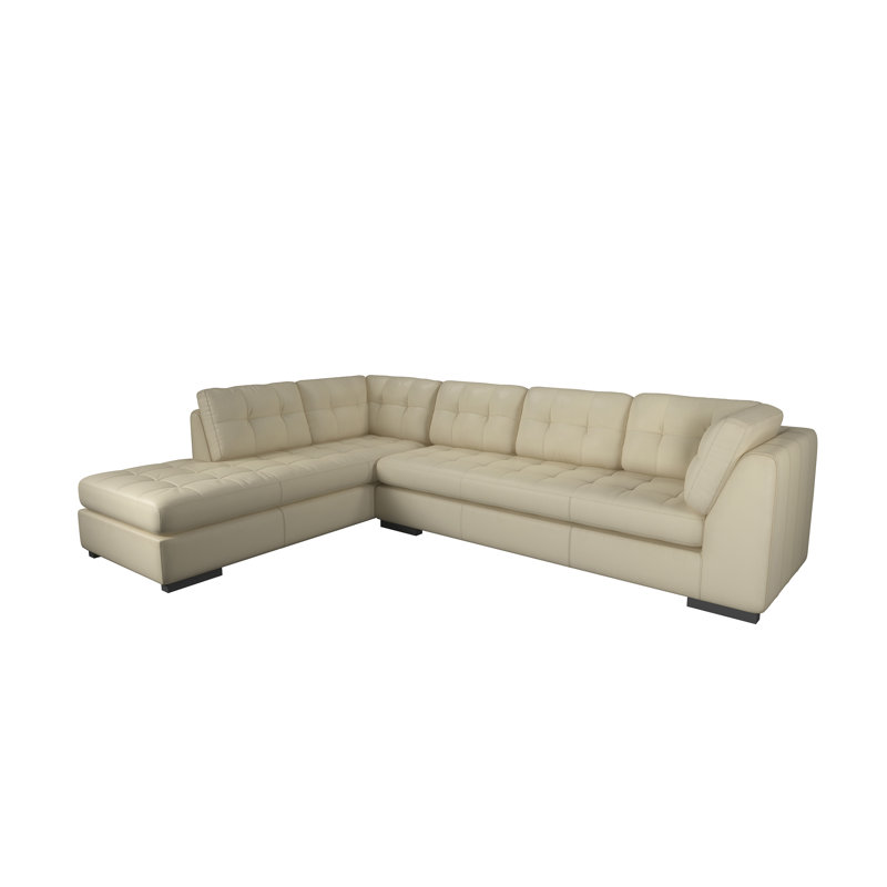 Rameek Upholstered L-Shaped Sectional, Left Facing, Cream Genuine Leather