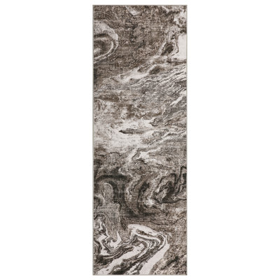 Modern Washable Area Rug – Ultra-Thin, Low Pile, Abstract, Non-Shedding, Mark Resistant, Pet & Family Friendly Carpet for Living Room, Bedroom, Dining Room – Brown, 2x6ft (61x183cm)