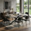 Table de salle à manger rectangulaire extensible de 55,11 po à 70,86 po, plateau kaki gris avec centre en relief noir, base en croix de fer noire avec boîte de rangement-2085520966