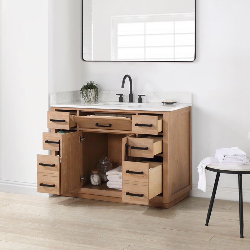 Ensemble de meuble-lavabo simple 48 po Gavino, Marron clair, Noir mat