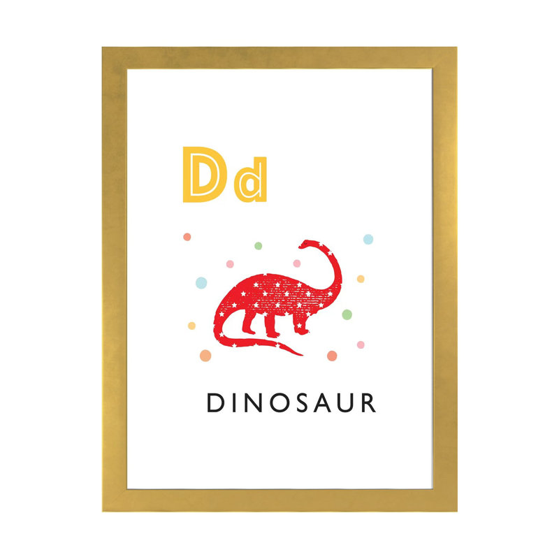 Alphabet Flash Cartes D - impression d'art graphique, Papier encadré doré, H 24 po x l 16 po x P 1 po, Blanc