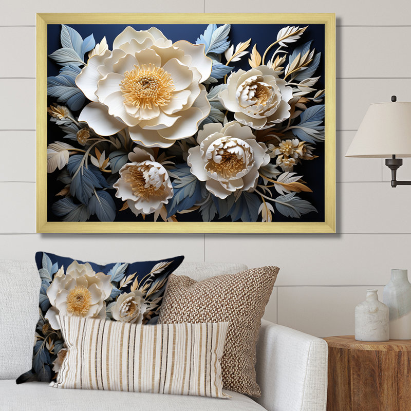 Pivoines dévoilées, Cadre photo doré simple, H 16 po x l 32 po x P 1 po