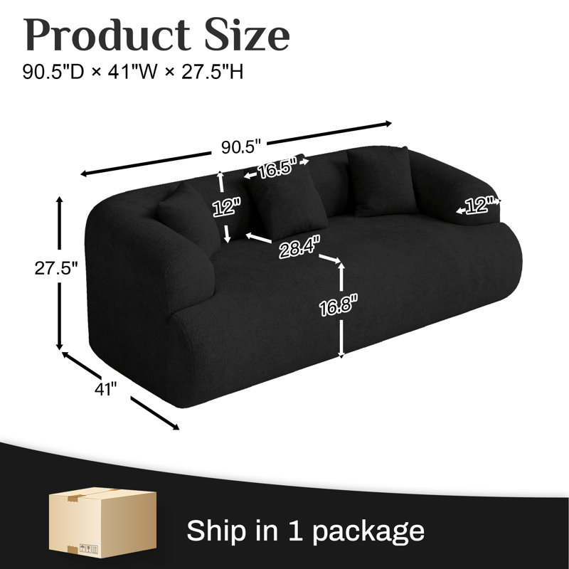 Canapé à compression 90,5 po, H 27,5 po x l 90,5 po x P 41 po, Noir