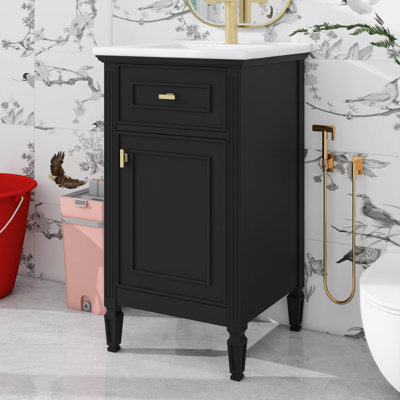 20 Inch Stylish Bathroom Vanity Sink Set Comes With Tilt-Out Drawer, Versatile Shelf, And Storage Rack