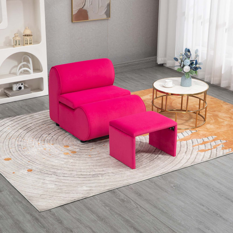 Chaise d'appoint avec repose-pieds House Hold, Velours rouge rose