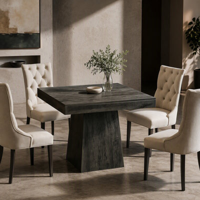 31.5 Inch Square Wood Dining Table with Pedestal Base for Small Spaces