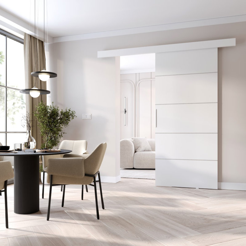 Redruth Sliding Door With Laminate Surface, White, 205cm H x 106cm W x 1.6cm D