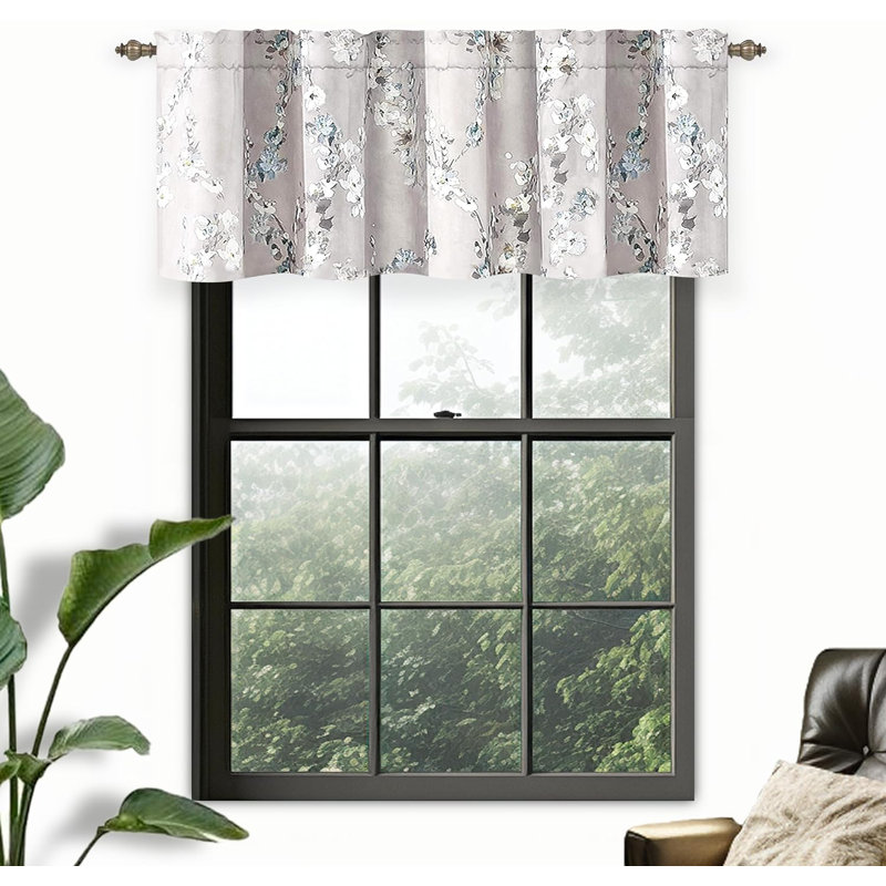 Mackenzie Blue and Gray Floral Polyester Rod Pocket Valance