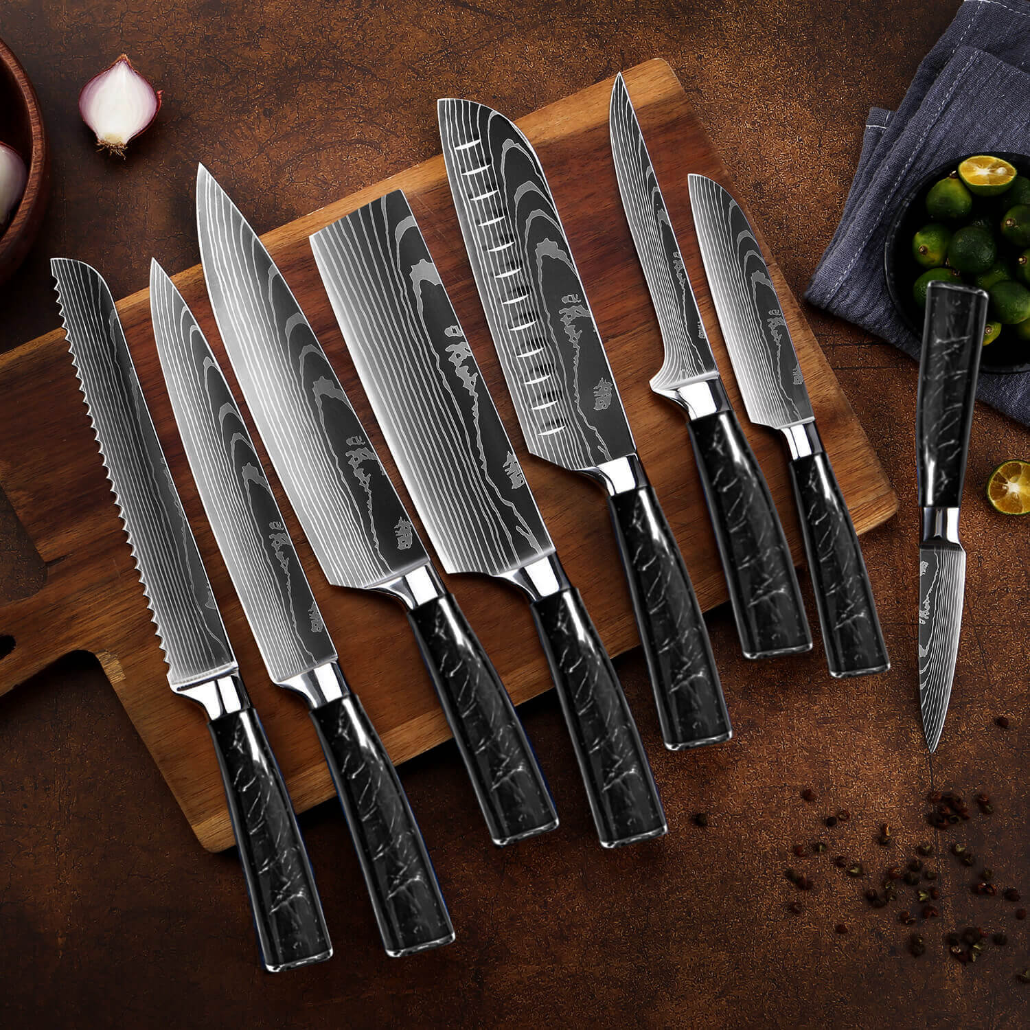 Senken Knives 7 Piece Damascus Steel Assorted Knife Set