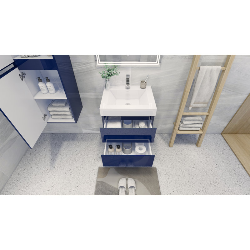Boubacar Single Bathroom Vanity with Acrylic Top, Night Blue