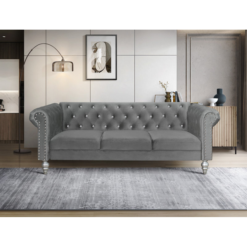 Jabarion 83.3'' Velvet Sofa, Gray Velvet 