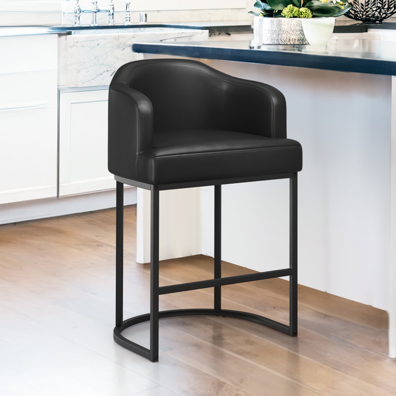 Tabouret de comptoir rembourré Alyce, Noir / similicuir