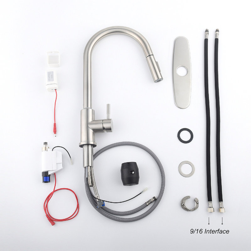 Robinet de cuisine tactile avec douchette extractible, Nickel brossé