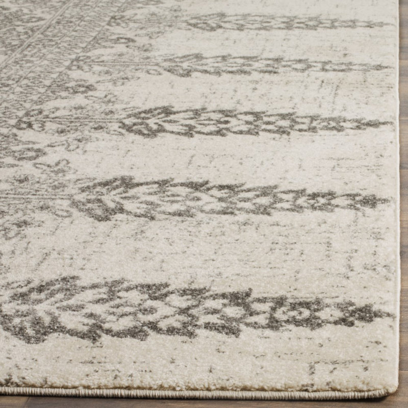 Annette Floral Ivory/Silver Area Rug, Square 6'7"