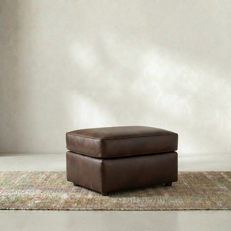 Yosef Genuine Leather Ottoman, Steamboat Driftwood Genuine Leather