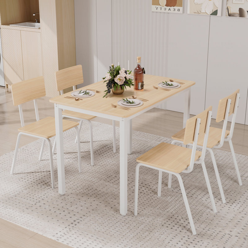 Ensemble de table de salle à manger 5 pièces, avec 4 chaises de salle à manger, table de cuisine de 43 po et ensemble de chaises pour 4, table de salle à manger avec structure en métal et panneau en bois aggloméré