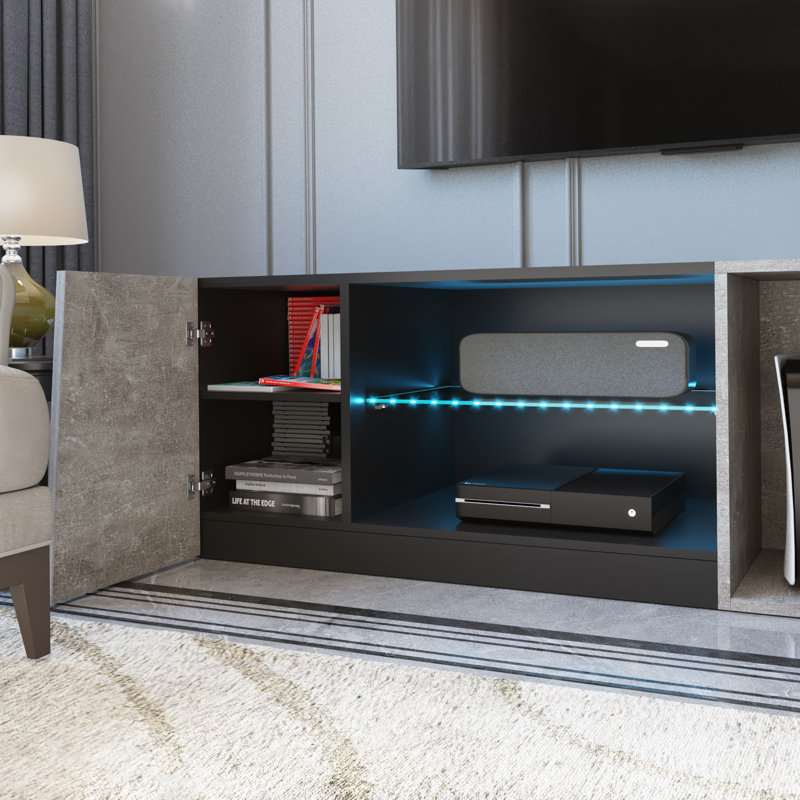 Ayuna Unfinished TV Stand for TVs up to 60", Black/Grey