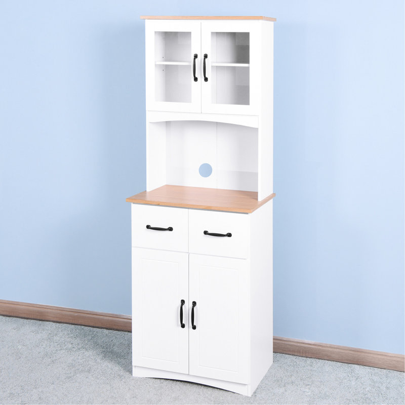 Storage Cabinet For Kitchen White - 150 Lbs Load-bearing & Framed Glass Doors And Stylish 2 Upper Cabinets Wood Color Countertop Functional Design