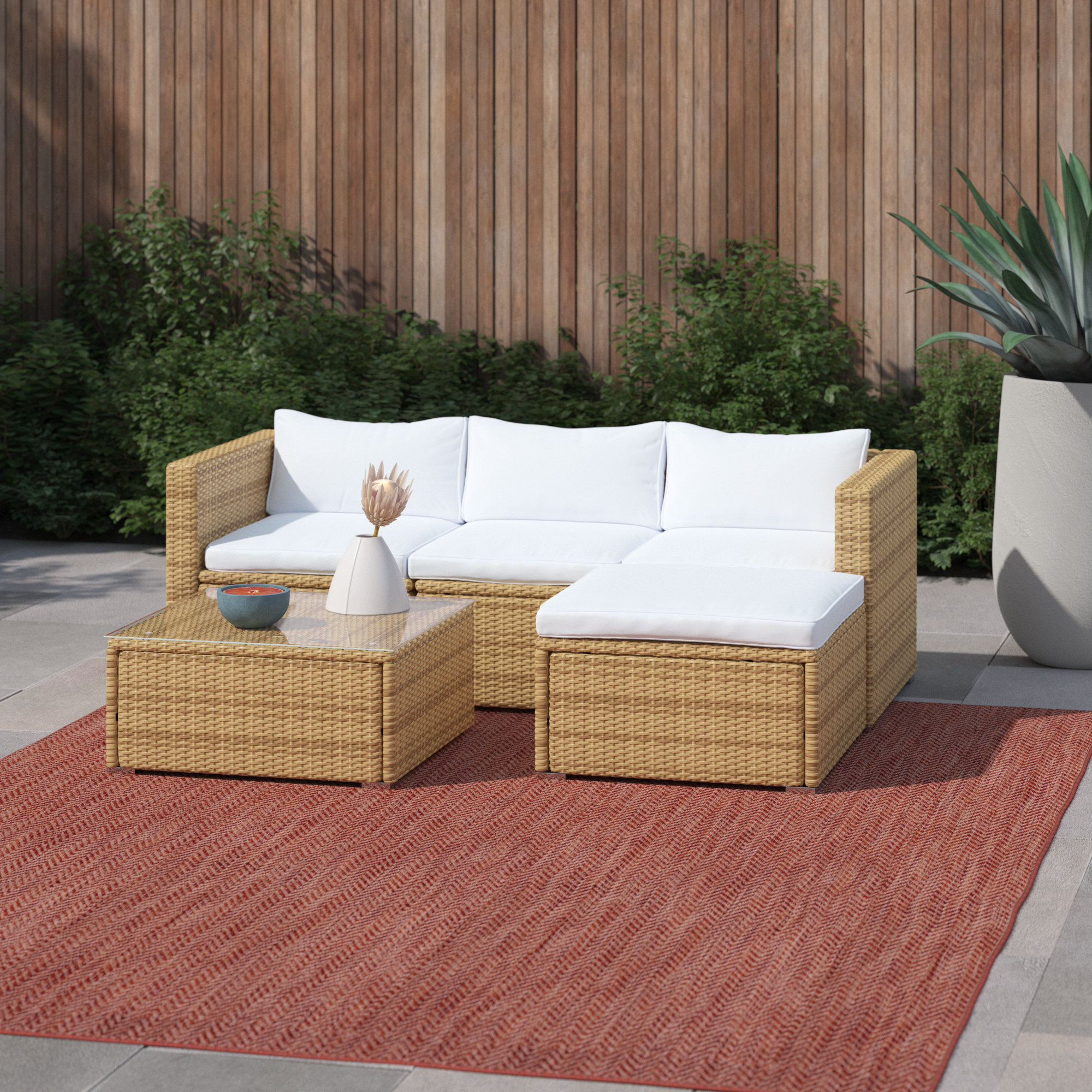 Mercury Row® Oxley 3 Piece Rattan Sofa Seating Group with Cushions & Reviews | Wayfair