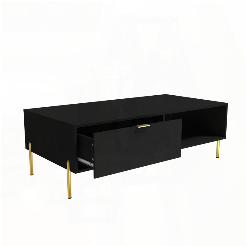 Table basse Mid-Century moderne avec tiroirs doubles - Noir