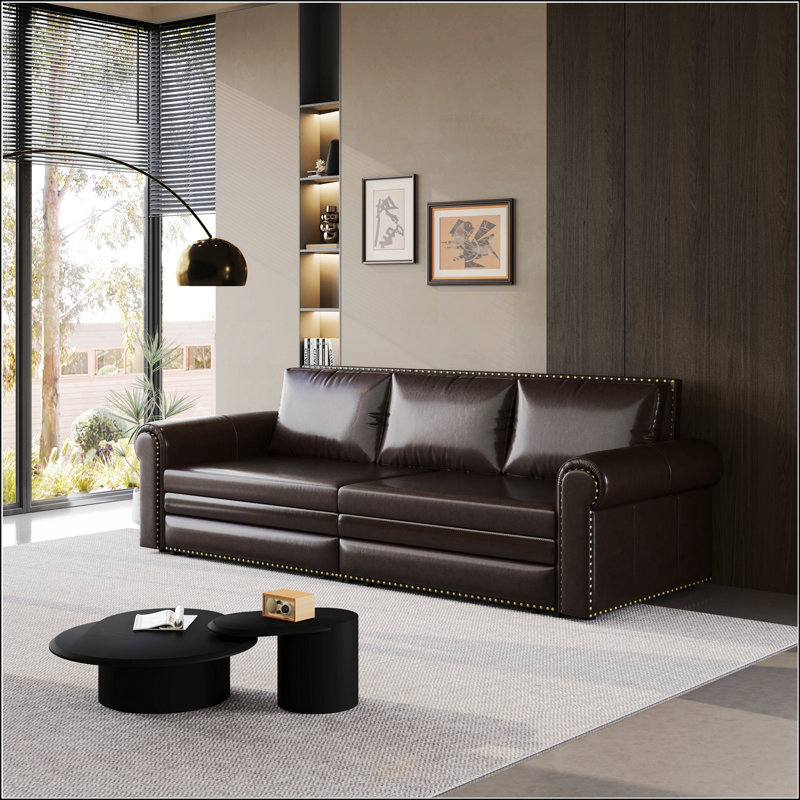 Chesterfield Sofa, Dark Brown Faux Leather