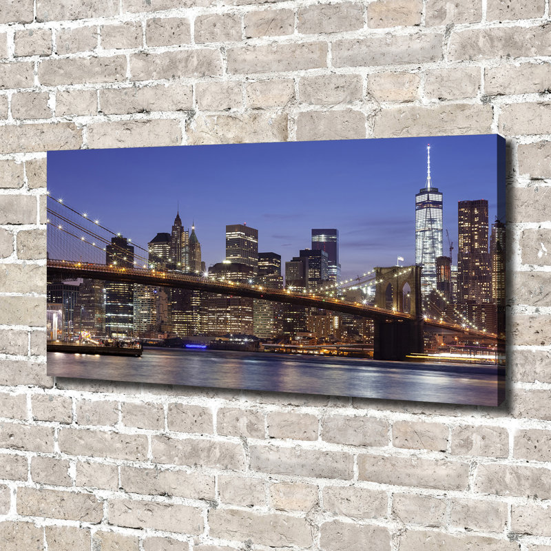 Manhattan By Night - Wrapped Canvas Print, No Frame, 70cm H x 140cm W