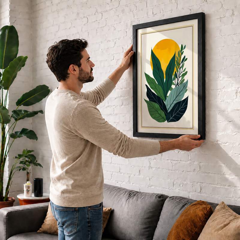 Golden Bloom Botanical - Framed Print, A4 - 29.7 x 21.0 cm, Oak