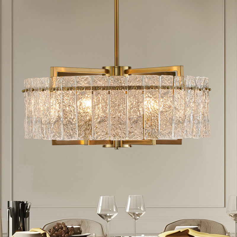 Lustre tambour en verre à 6 lumières à intensité variable, lustre de salle à manger en verre texturé