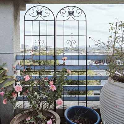 4 treillis de jardin en métal 71 po x 19,7 po, support pour plante d'extérieur noir antirouille, assemblage facile, tube galvanisé, idéal pour les plantes grimpantes comme la rose, paquet de 4 pois en treillis, plantes antirouille, matin