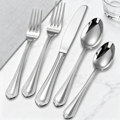 45-Piece Stainless Steel Flatware Set, 18/10 Beaded Silverware Service For 8 With Serving Utensils, Dishwasher Safe