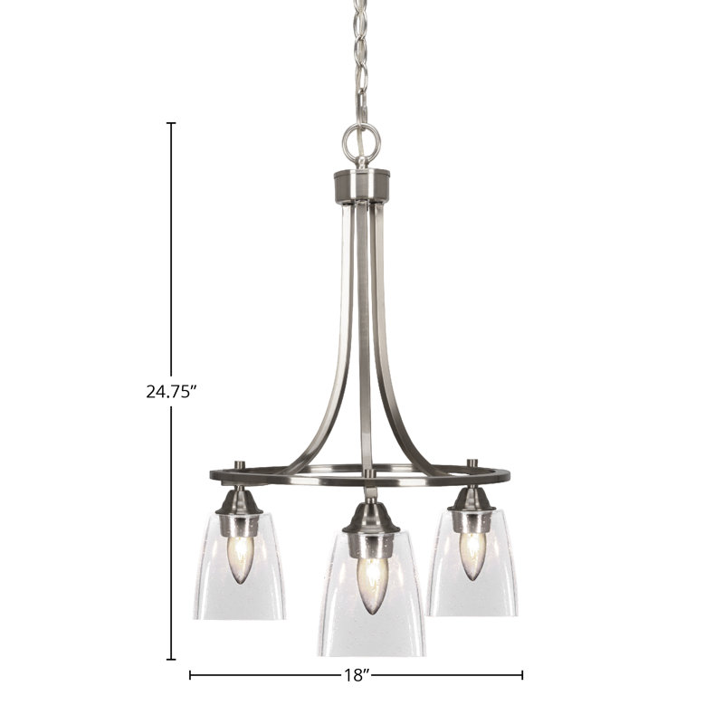 Lustre 3 lumières Egham Paramount avec verre carré transparent 4,5 ", Nickel brossé
