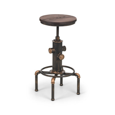 Bchester Swivel Elm Solid Wood Adjustable Height Bar Stool with Steel Frame