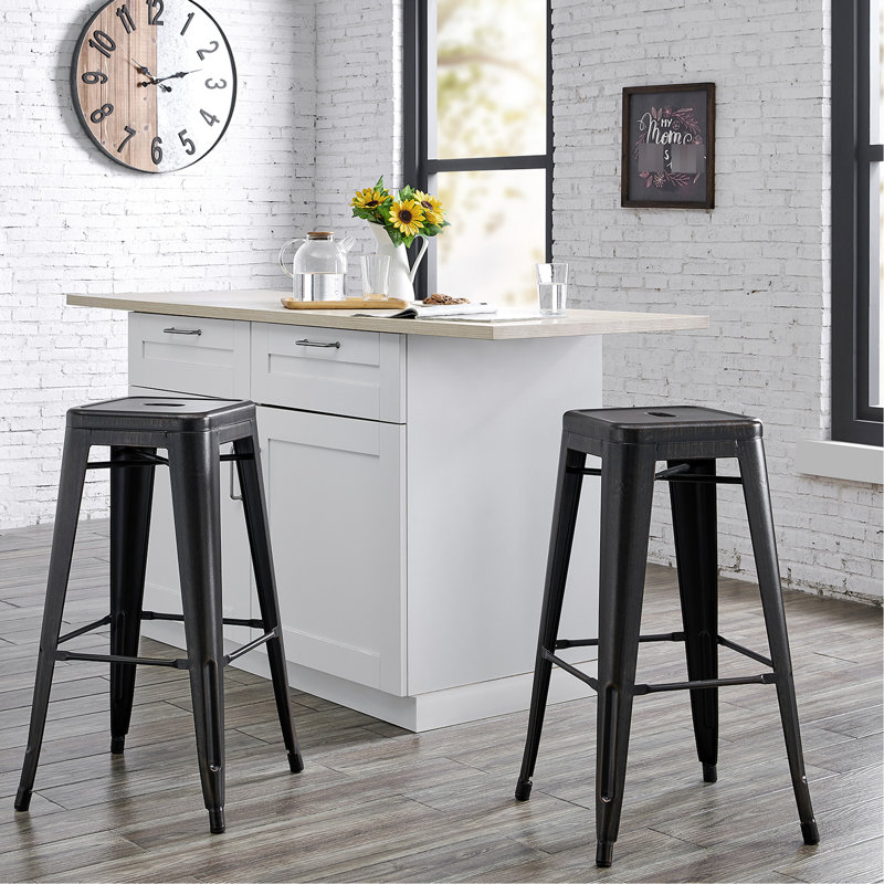 2 tabourets de bar sans dossier Art, hauteur de siège de 30 po, couleur principale noire, fabrication ABS + PC, empilable pour les petits espaces, utilisation parfaite dans la cuisine de style industriel de 2, siège, finition vieillie, poids léger
