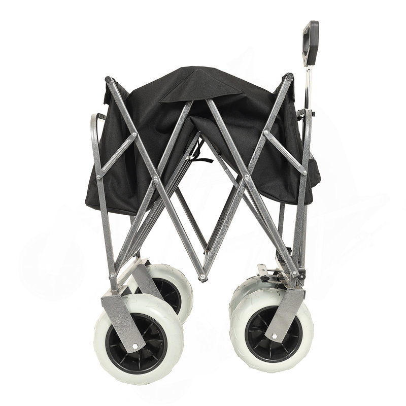 Beach Wagon With Big Wheels For Sand 500Lbs Capacity - All Terrain Steel Frame Utility Cart With 9" Pneumatic Tires, Collapsible Folding Design, Strap With Multiuse Bag
