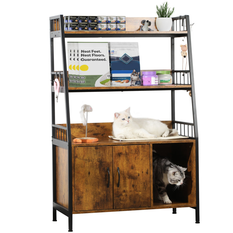 Tucker Murphy Pet™ Rustic Litter Box Enclosure With Shelves, Rustic Brown/Black