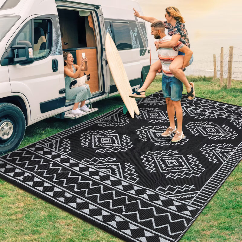 Grand tapis de paille en plastique imperméable et réversible pour l'extérieur, Rectangle 9 pi x 12 pi