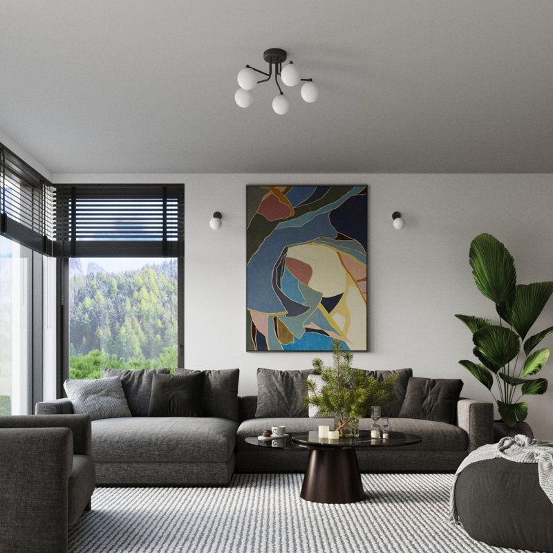 Chandelier, 29cm H x 62cm W x 62cm D, Black, 3 Lights