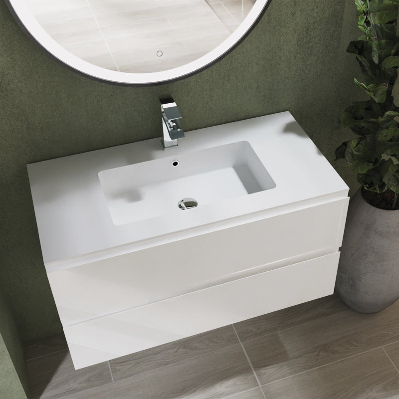 DAX Pasadena Single Vanity Cabinet 36 Inches w/ Glossy Toscana Basin, White