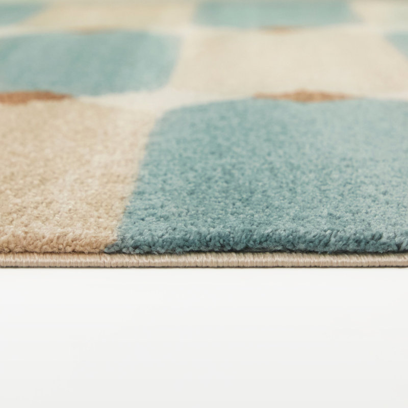 Tapis bleu / beige moderne Couverte, Rectangle 5 pi 3 po x 7 pi