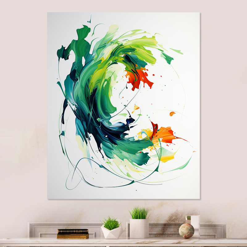 «Green and White Abstract Expression Peinture I», art mural abstrait en métal, H 32 po x l 24 po x P 1 po