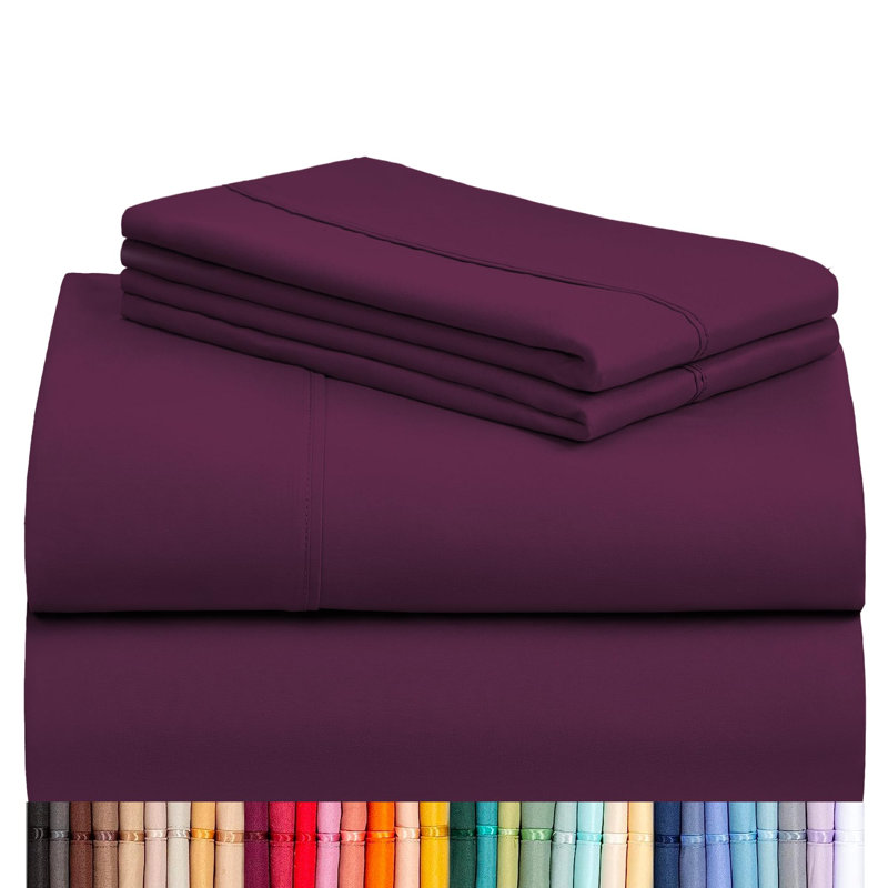 Luxclub 4 PC Eggplant Queen Silky Soft Cooling Extra Deep Pocket Performance Sheet Set, Eggplant