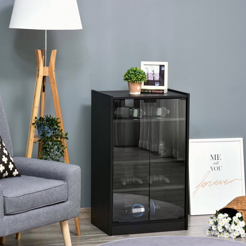 5-Tier Media Stand Cabinet With 3-Level Adjustable Shelves, Tempered Glass Doors, And Cable Management