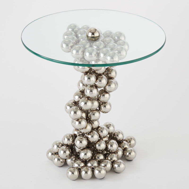 Sphere Nickel Finish Metal & Glass Round Table