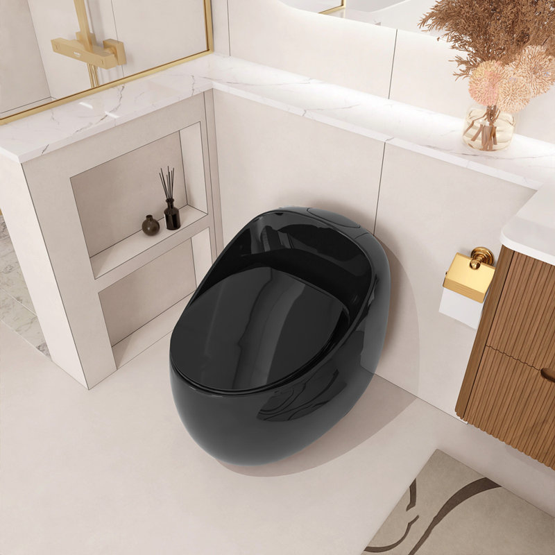 1-Piece 1.28 GPF Single Flush Egg Shape Toilet in Glossy Black, Black