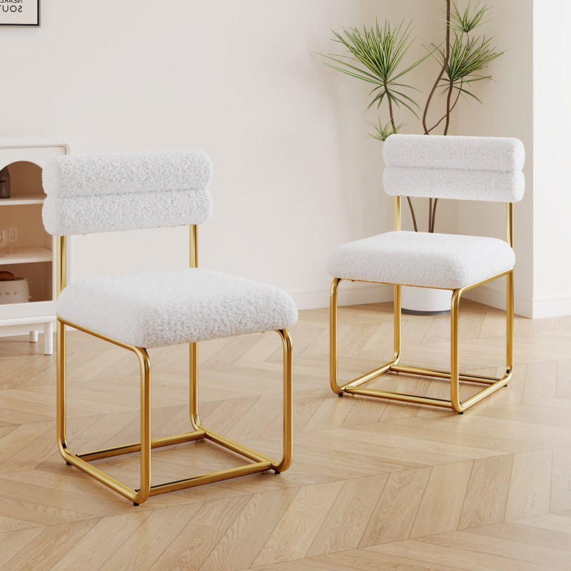 Set Of Two Teddy Fabric Dining Chairs, Circular Thick Cushioned Dining Chairs For Kitchen And Homein, Medieval Modern Minimalist Dining Chairs, Sturdy And Comfortable