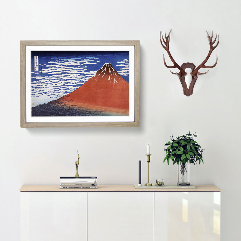 South Wind Clear Sky by Katsushika Hokusai - Picture Frame Painting Print, 27cm H x 36cm W x 2cm D, Oak Framed