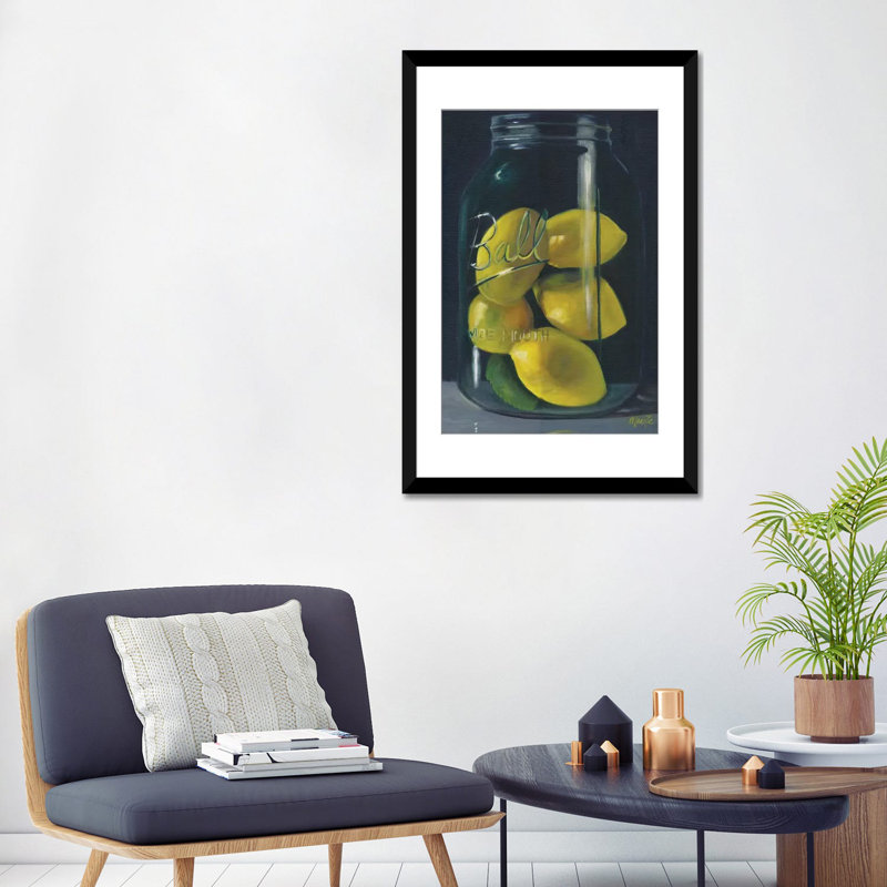 « citrons », impression sur toile, Papier avec cadre noir, H 24 po x l 16 po x P 1 po, Blanc
