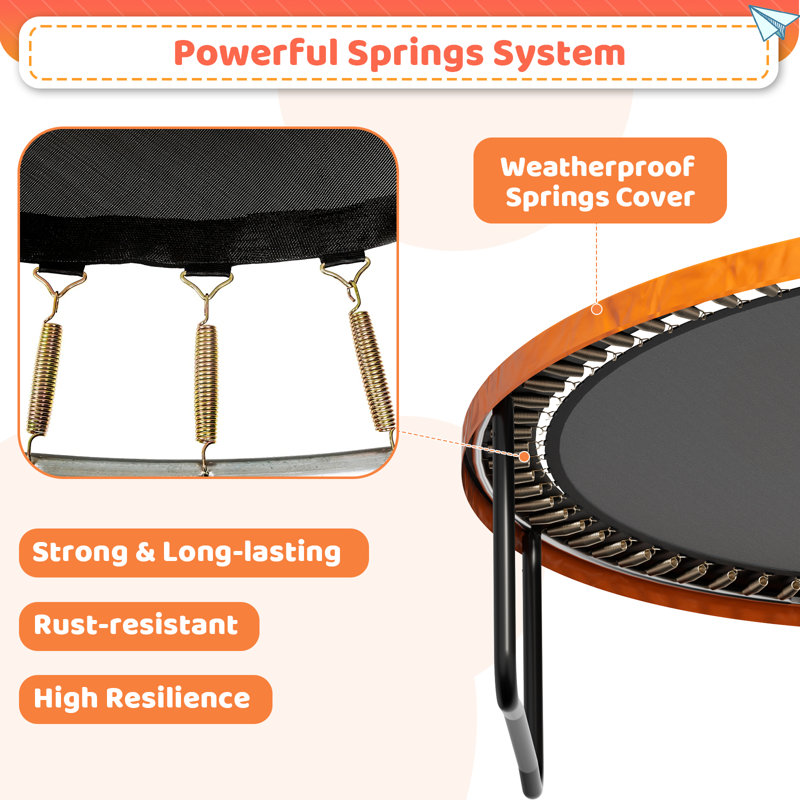 12 FT Black and Orange Outdoor Trampoline with Safety Enclosure and Ladder