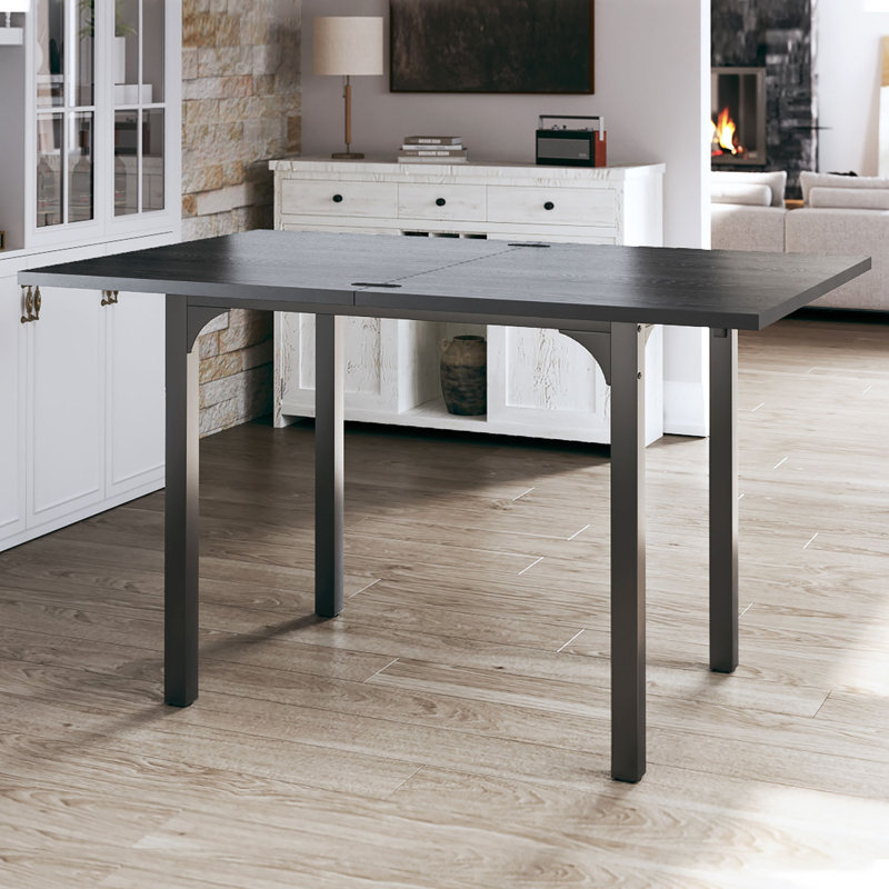 Foldable 5-Piece Dining Table Set Extendable Wood Top, Black