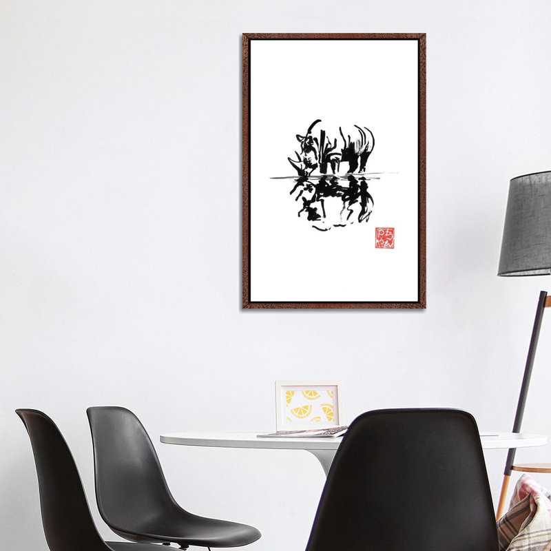 Rhinoceros by Péchane - Painting on Canvas, Classic Brown Wood Framed, 101.6 cm H x 66.04 cm W